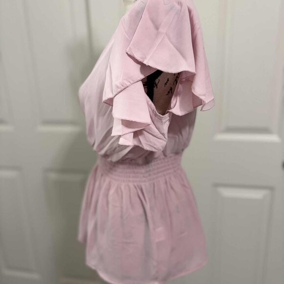 Brand New Women's Sheer Pink Blouse with Ruffled Sleeves Size M - Picture 6 of 7